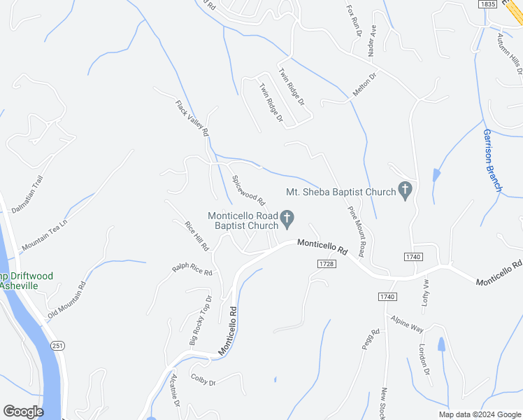 map of restaurants, bars, coffee shops, grocery stores, and more near 28 Spicewood Road in Weaverville