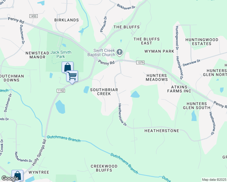 map of restaurants, bars, coffee shops, grocery stores, and more near 6205 Heatherstone Drive in Raleigh
