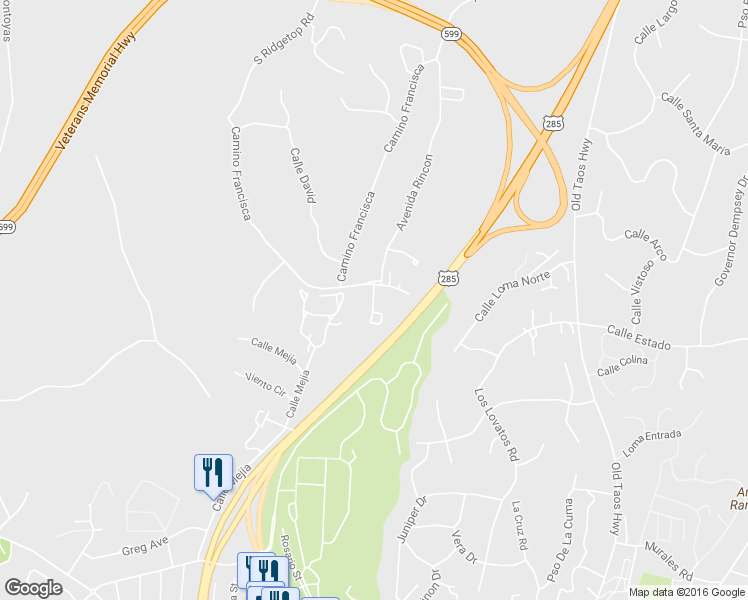 map of restaurants, bars, coffee shops, grocery stores, and more near 1225 Avenida Morelia in Santa Fe