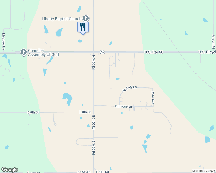 map of restaurants, bars, coffee shops, grocery stores, and more near 346114 East 903 Road in Chandler