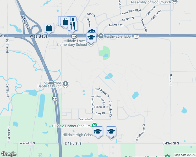 map of restaurants, bars, coffee shops, grocery stores, and more near 3613 Sheffield Avenue in Muskogee