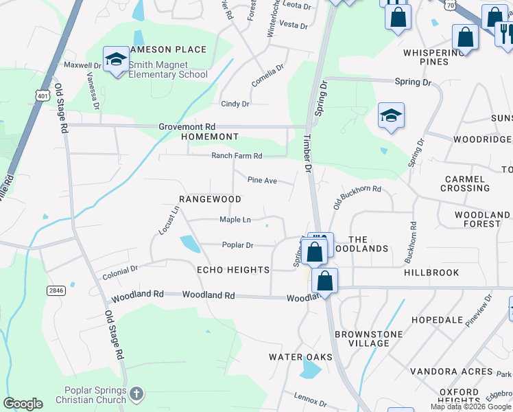 map of restaurants, bars, coffee shops, grocery stores, and more near 501 Locust Lane in Raleigh
