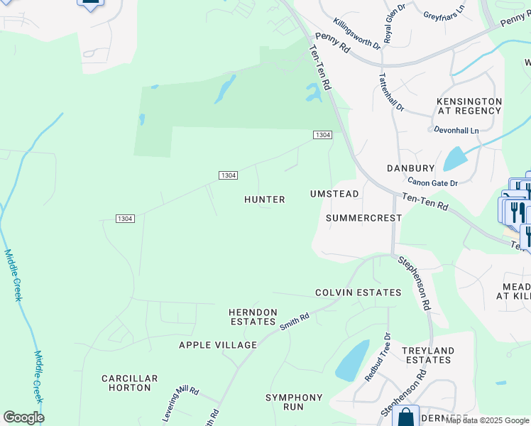 map of restaurants, bars, coffee shops, grocery stores, and more near 4901 Brandon Crest Drive in Apex