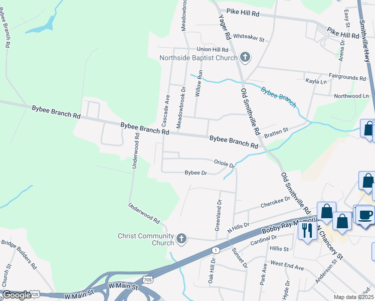 map of restaurants, bars, coffee shops, grocery stores, and more near 430 Oriole Drive in McMinnville