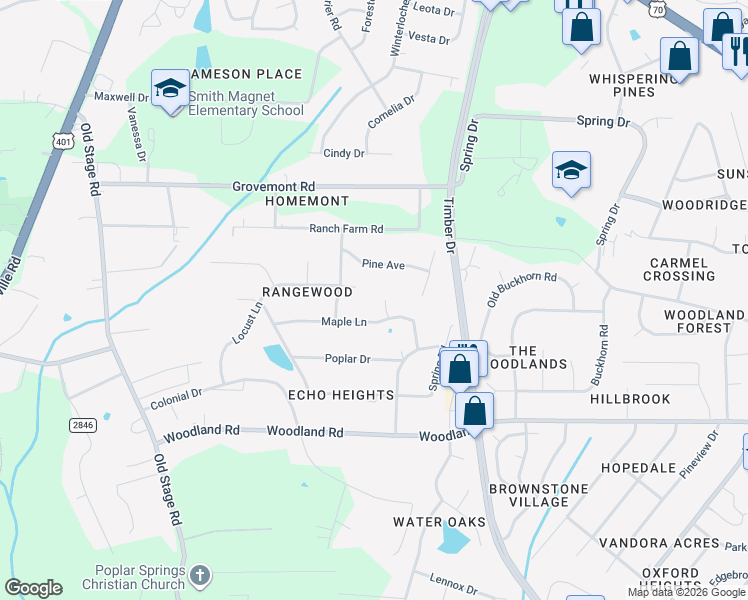 map of restaurants, bars, coffee shops, grocery stores, and more near 501 Locust Lane in Raleigh