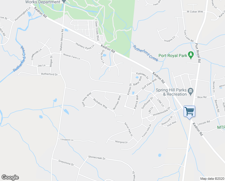 map of restaurants, bars, coffee shops, grocery stores, and more near 1052 Golf View Way in Spring Hill