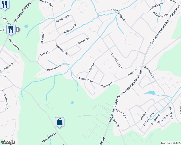 map of restaurants, bars, coffee shops, grocery stores, and more near 2220 Mark Lane in Maryville