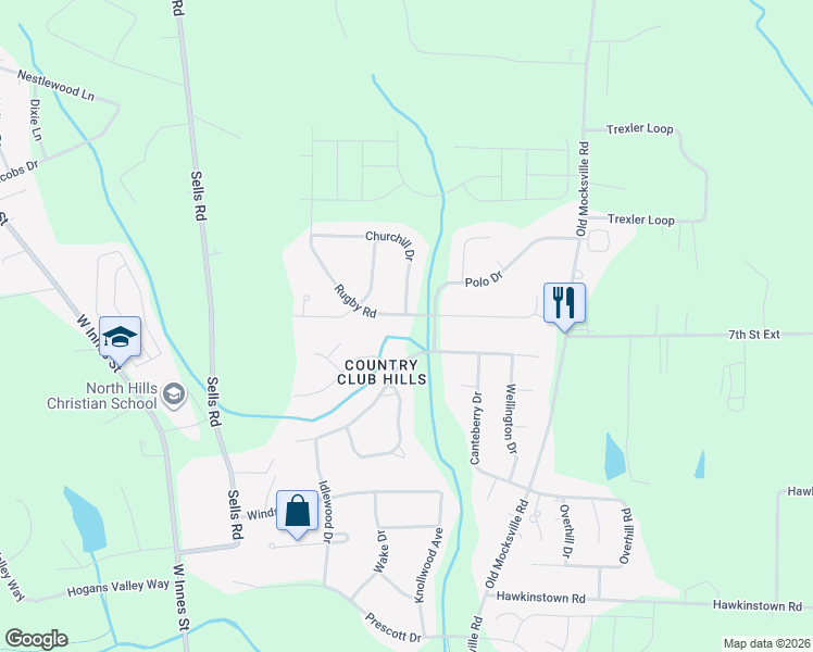 map of restaurants, bars, coffee shops, grocery stores, and more near 201 Rugby Road in Salisbury