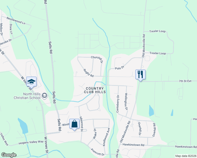 map of restaurants, bars, coffee shops, grocery stores, and more near 305 Rugby Road in Salisbury