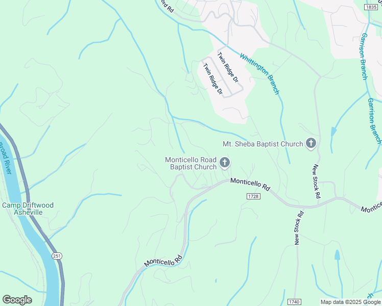map of restaurants, bars, coffee shops, grocery stores, and more near 46 Spicewood Road in Weaverville