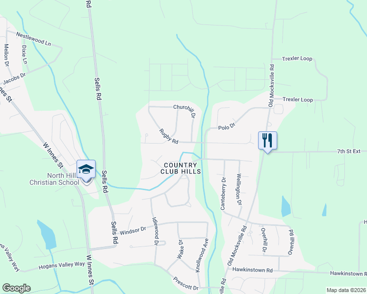 map of restaurants, bars, coffee shops, grocery stores, and more near 305 Rugby Road in Salisbury