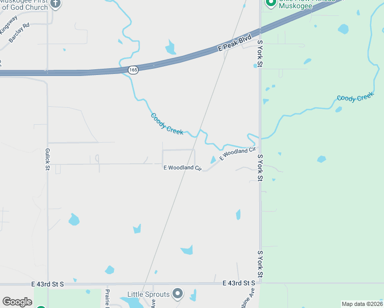 map of restaurants, bars, coffee shops, grocery stores, and more near 1808 East Woodland Circle in Muskogee