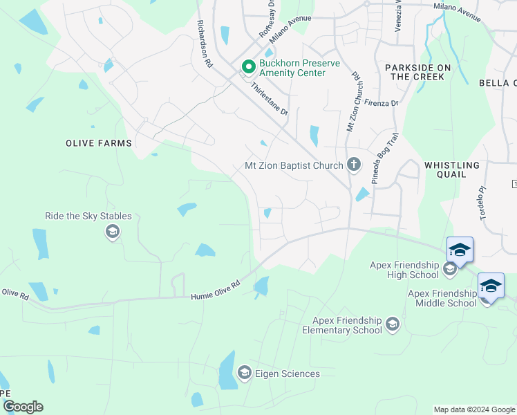 map of restaurants, bars, coffee shops, grocery stores, and more near Gregor Overlook Lane in Wake County
