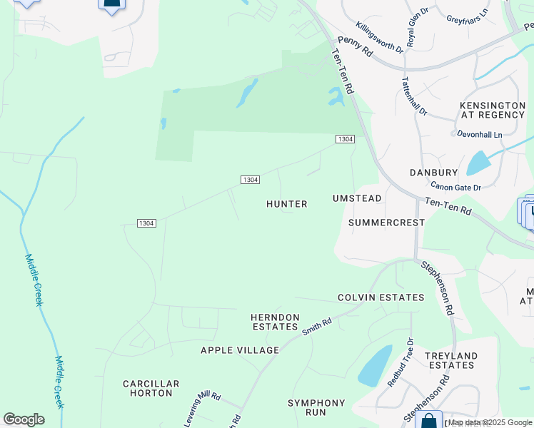 map of restaurants, bars, coffee shops, grocery stores, and more near 2710 Hurdover Road in Apex
