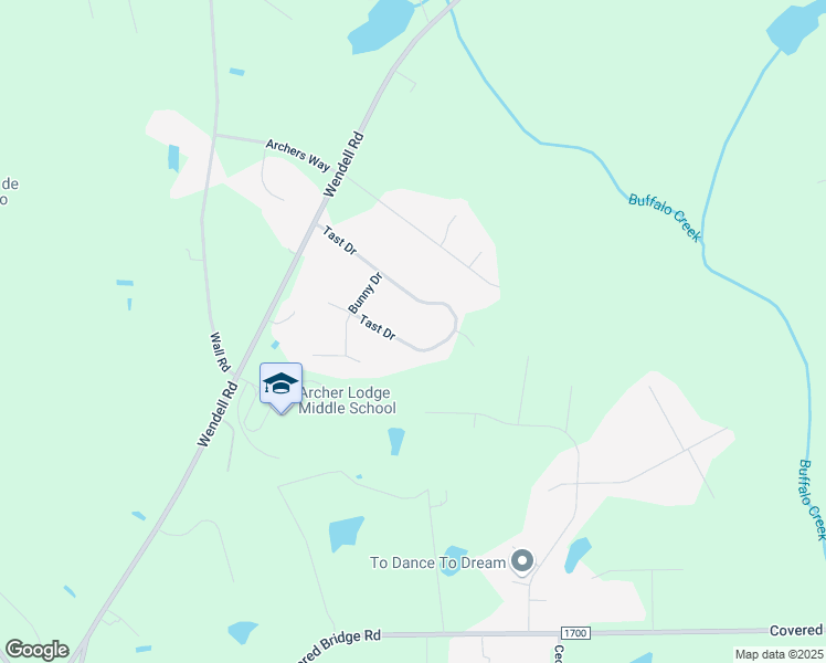 map of restaurants, bars, coffee shops, grocery stores, and more near 262 Tast Drive in Wendell