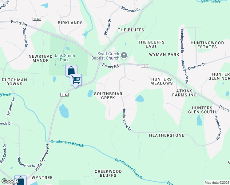 map of restaurants, bars, coffee shops, grocery stores, and more near 6209 Heatherstone Drive in Raleigh