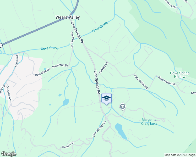 map of restaurants, bars, coffee shops, grocery stores, and more near 3403 Line Springs Road in Sevierville