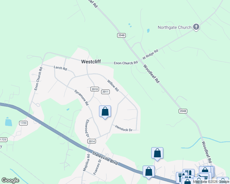 map of restaurants, bars, coffee shops, grocery stores, and more near 423 Willow Road in Salisbury