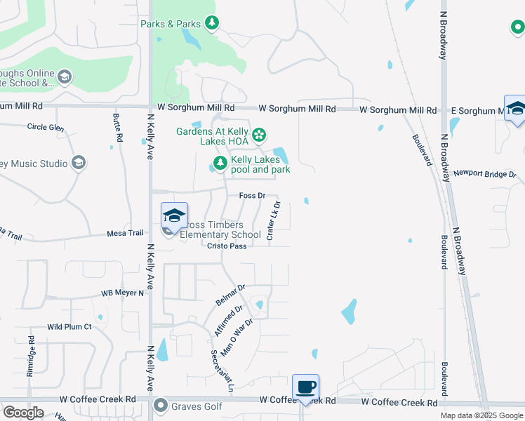 map of restaurants, bars, coffee shops, grocery stores, and more near 5008 Wister Lane in Edmond