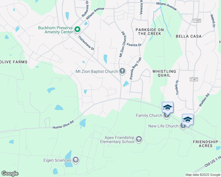 map of restaurants, bars, coffee shops, grocery stores, and more near McQueen Ridge Lane in Apex