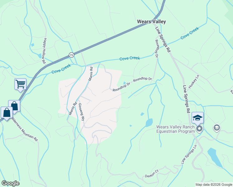 map of restaurants, bars, coffee shops, grocery stores, and more near 3820 Saddle Brook Way in Pigeon Forge