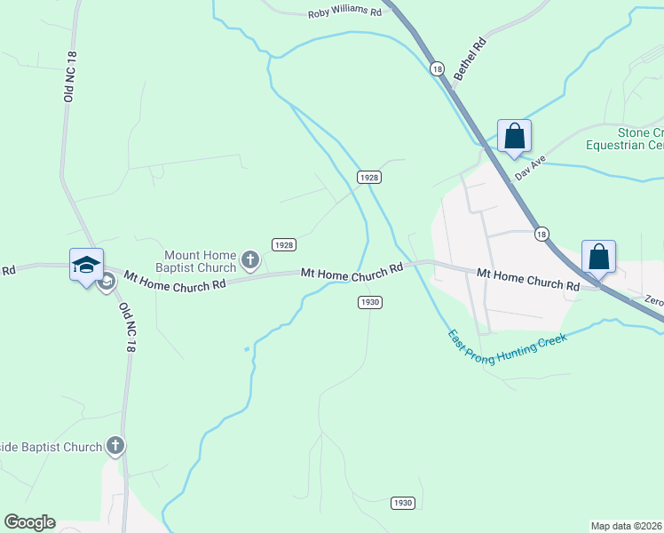 map of restaurants, bars, coffee shops, grocery stores, and more near 2349-2379 Mount Home Church Road in Morganton