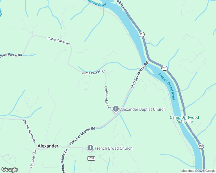 map of restaurants, bars, coffee shops, grocery stores, and more near 99 Curtis Parker Road in Alexander