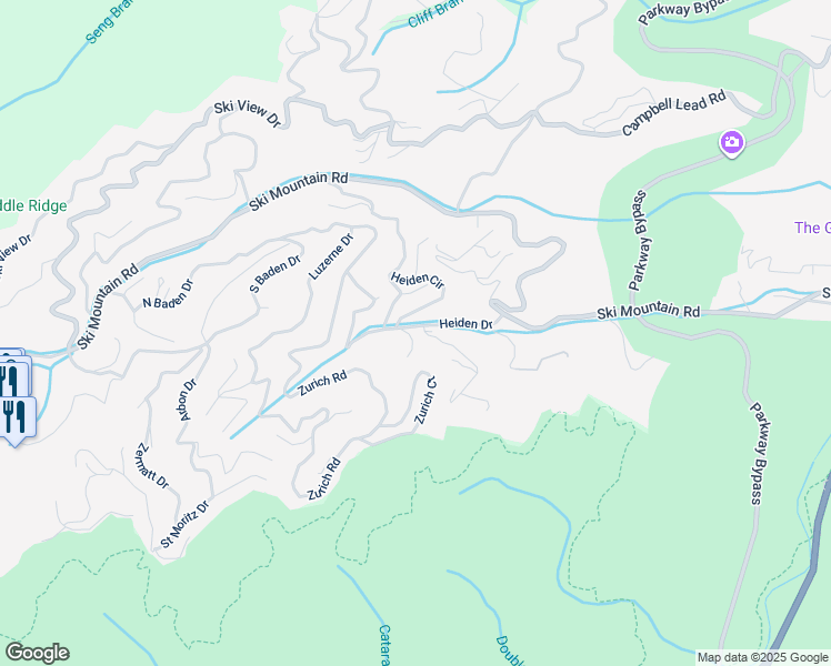 map of restaurants, bars, coffee shops, grocery stores, and more near 741 Heiden Drive in Gatlinburg