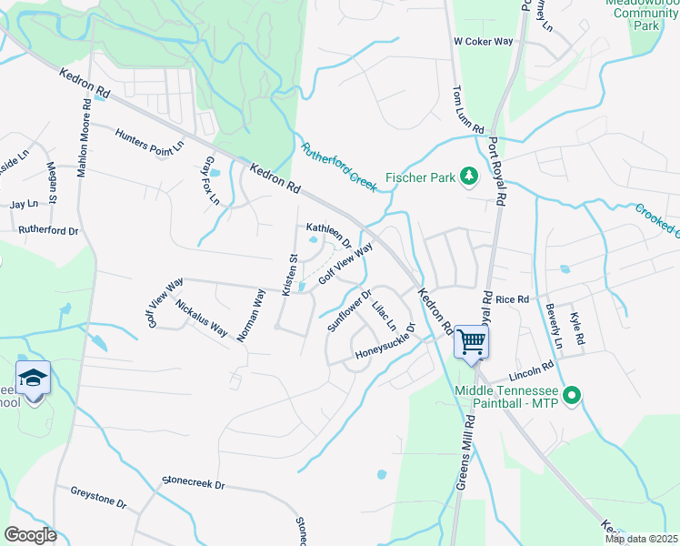 map of restaurants, bars, coffee shops, grocery stores, and more near 1009 Golf View Way in Spring Hill