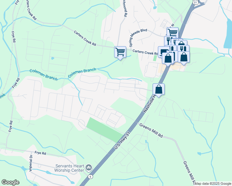 map of restaurants, bars, coffee shops, grocery stores, and more near 2607 Beal Court in Columbia