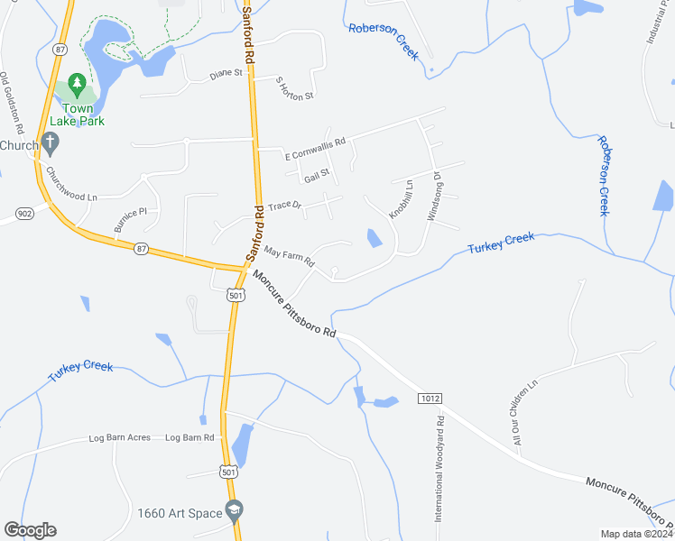 map of restaurants, bars, coffee shops, grocery stores, and more near Fieldstone Commons Court in Pittsboro