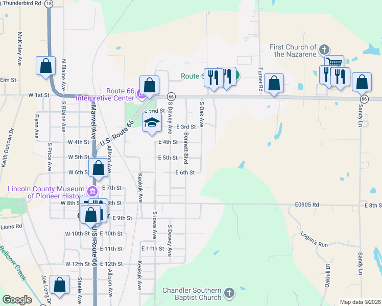 map of restaurants, bars, coffee shops, grocery stores, and more near 420 Bennett Boulevard in Chandler