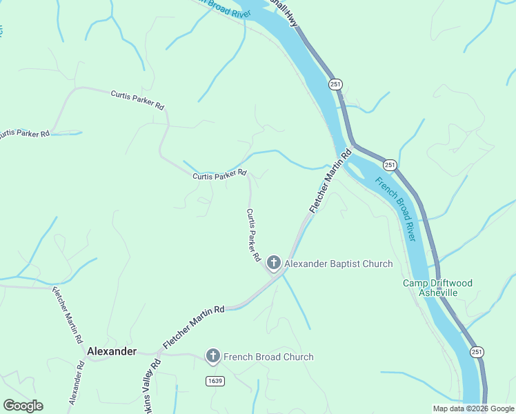 map of restaurants, bars, coffee shops, grocery stores, and more near 99 Curtis Parker Road in Alexander