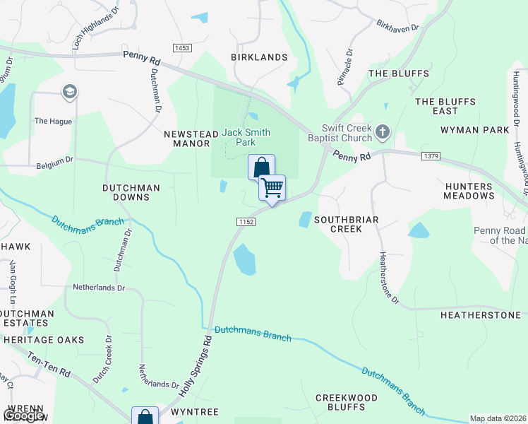 map of restaurants, bars, coffee shops, grocery stores, and more near 8225 Holly Springs Road in Raleigh