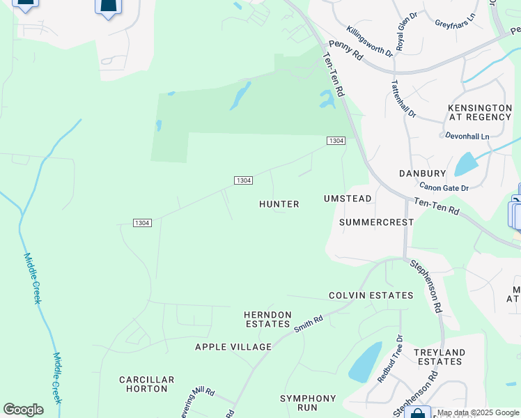 map of restaurants, bars, coffee shops, grocery stores, and more near 2710 Hurdover Road in Apex