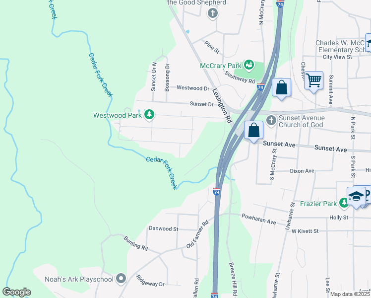 map of restaurants, bars, coffee shops, grocery stores, and more near 1303 Rolling Road in Asheboro
