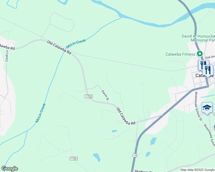 map of restaurants, bars, coffee shops, grocery stores, and more near 2607 1st Avenue Northwest in Catawba