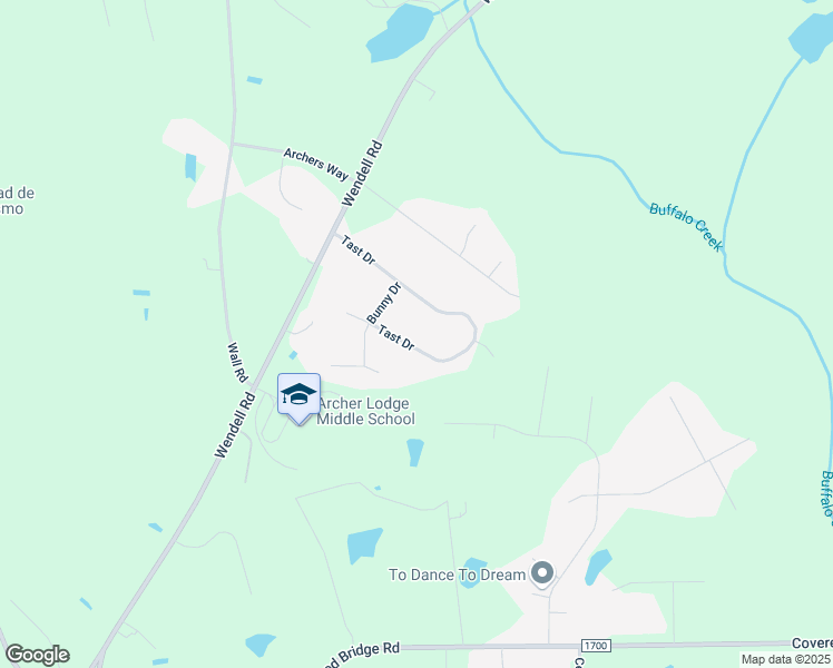 map of restaurants, bars, coffee shops, grocery stores, and more near 262 Tast Drive in Wendell