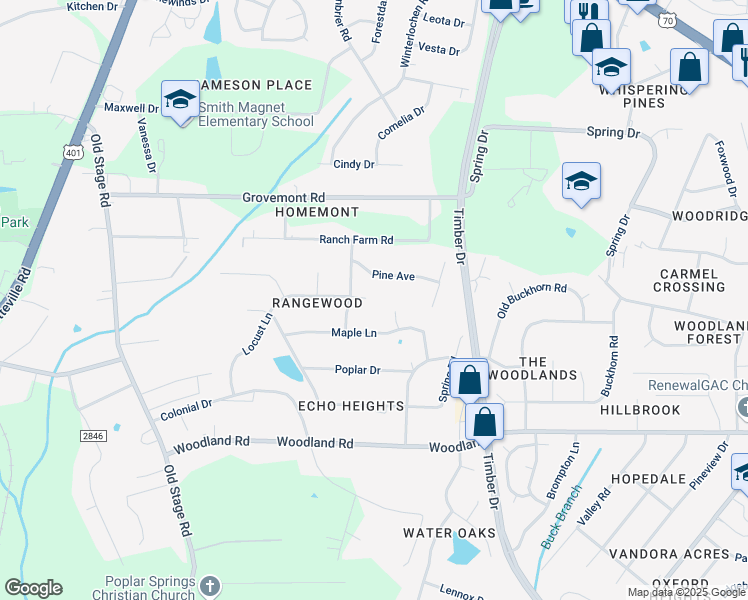 map of restaurants, bars, coffee shops, grocery stores, and more near 501 Locust Lane in Raleigh