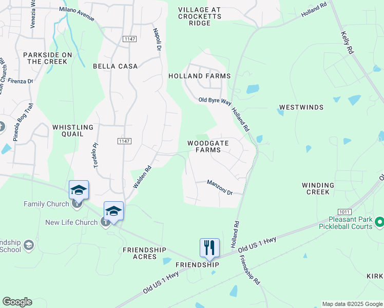 map of restaurants, bars, coffee shops, grocery stores, and more near 2101 Vecchio Lane in Apex