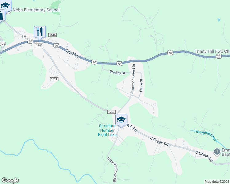 map of restaurants, bars, coffee shops, grocery stores, and more near 191 Haley Drive in Nebo