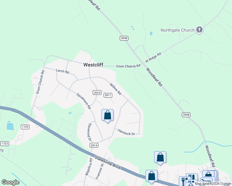 map of restaurants, bars, coffee shops, grocery stores, and more near 423 Willow Road in Salisbury