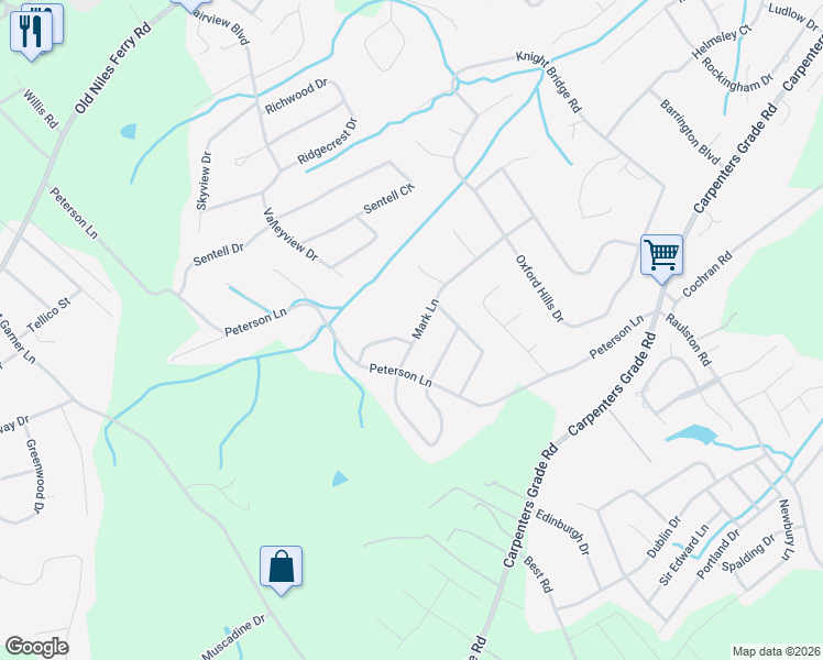 map of restaurants, bars, coffee shops, grocery stores, and more near 2301 Shawn Dr in Maryville