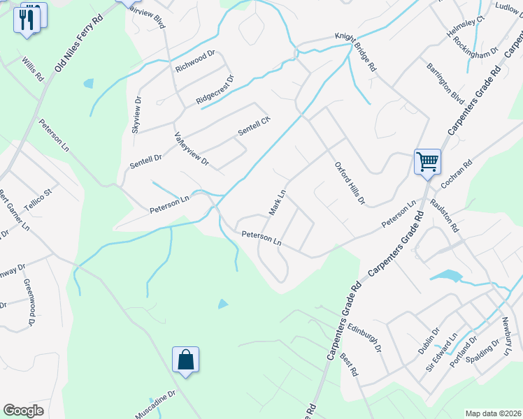 map of restaurants, bars, coffee shops, grocery stores, and more near 2301 Shawn Drive in Maryville