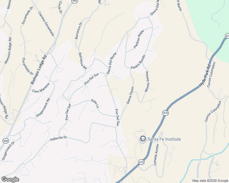 map of restaurants, bars, coffee shops, grocery stores, and more near 1208 Indian Rock Lane in Santa Fe