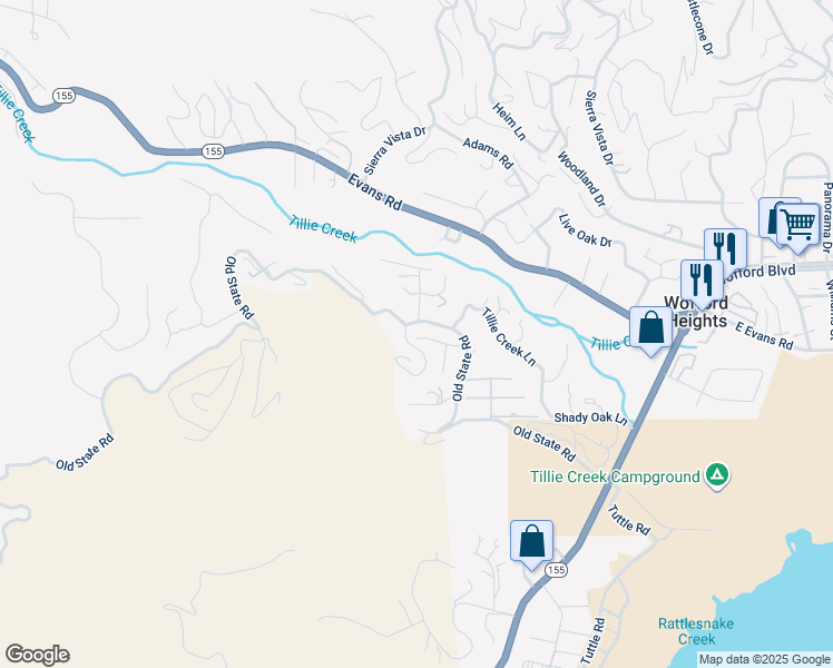 map of restaurants, bars, coffee shops, grocery stores, and more near 531 Old State Road in Wofford Heights