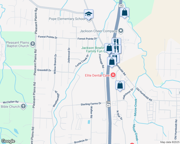 map of restaurants, bars, coffee shops, grocery stores, and more near 3161 U.S. 45 Bypass in Jackson