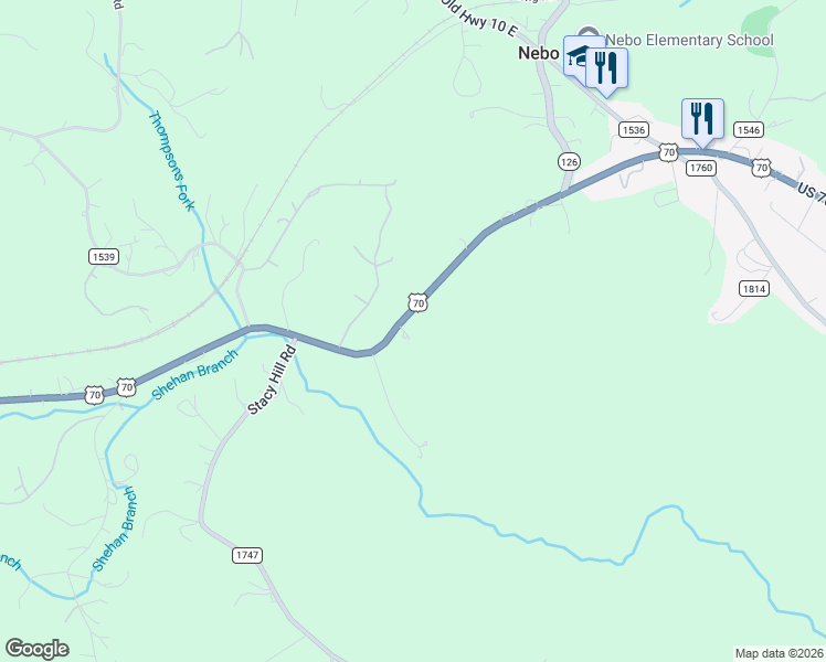 map of restaurants, bars, coffee shops, grocery stores, and more near 4634 U.S. 70 in Nebo