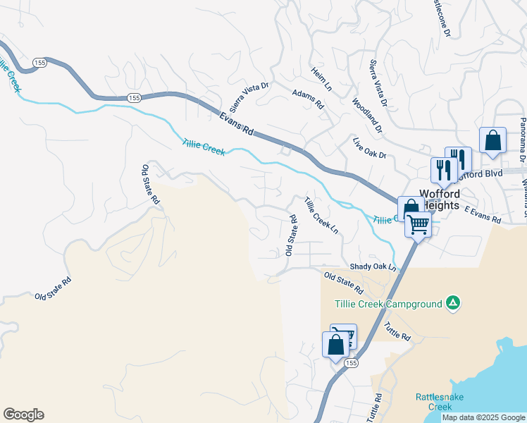 map of restaurants, bars, coffee shops, grocery stores, and more near 531 Old State Road in Wofford Heights