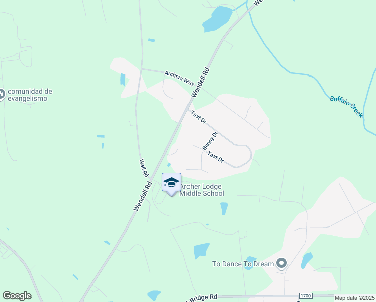 map of restaurants, bars, coffee shops, grocery stores, and more near 353 Tast Drive in Wendell